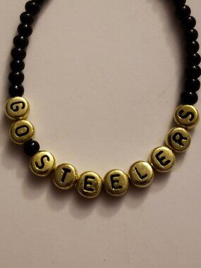 Black and Goldtone GO STEELERS Pittsburgh Steelers Stretchy Fan Bracelet Elastic